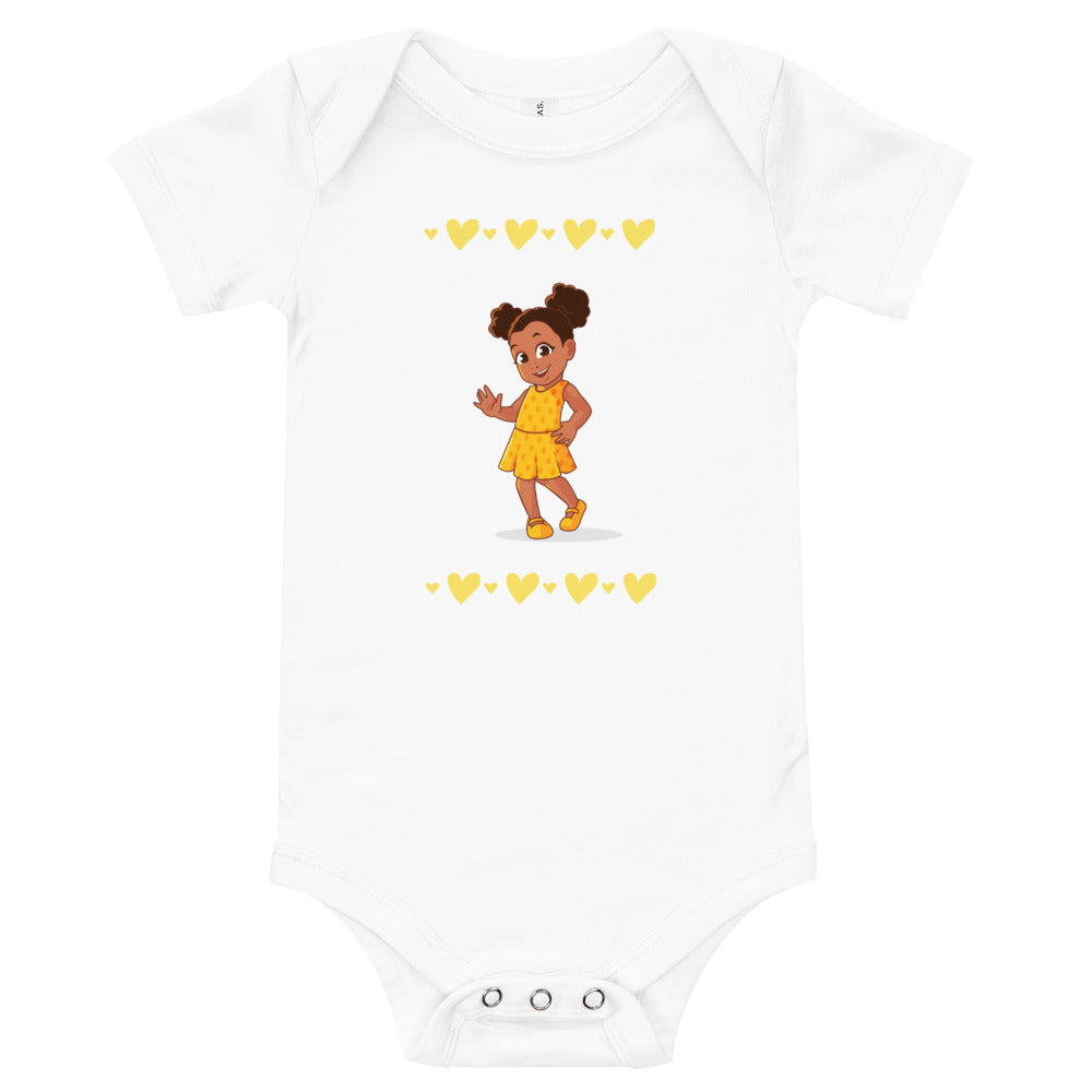 Girls' Yellow Hearts Short-Sleeve Bodysuit