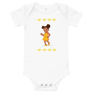 Girls' Yellow Hearts Short-Sleeve Bodysuit