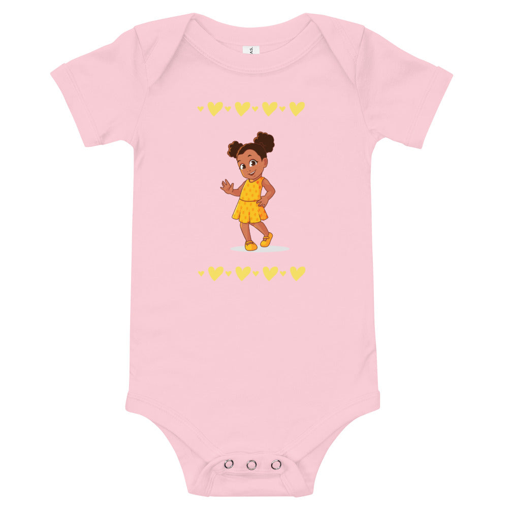 Girls' Yellow Hearts Short-Sleeve Bodysuit