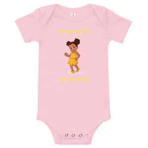 Girls' Yellow Hearts Short-Sleeve Bodysuit