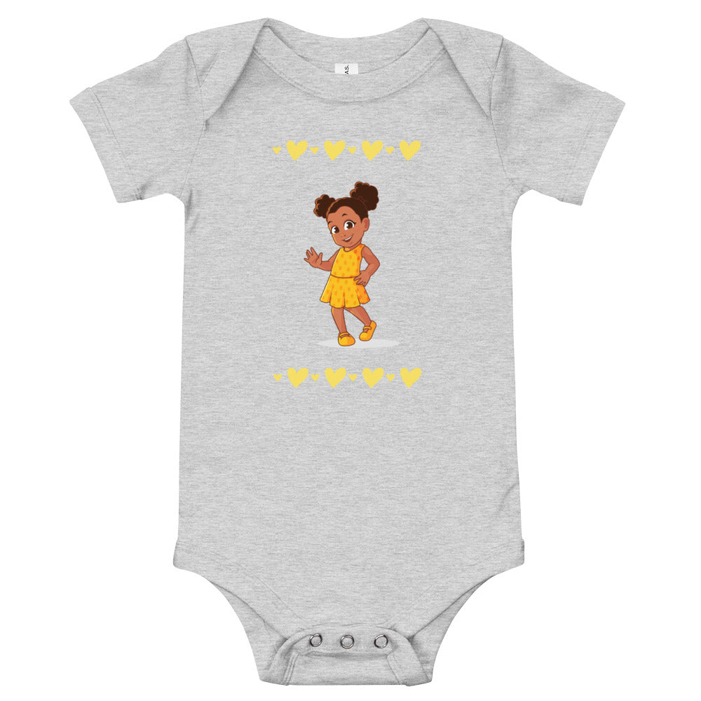 Girls' Yellow Hearts Short-Sleeve Bodysuit